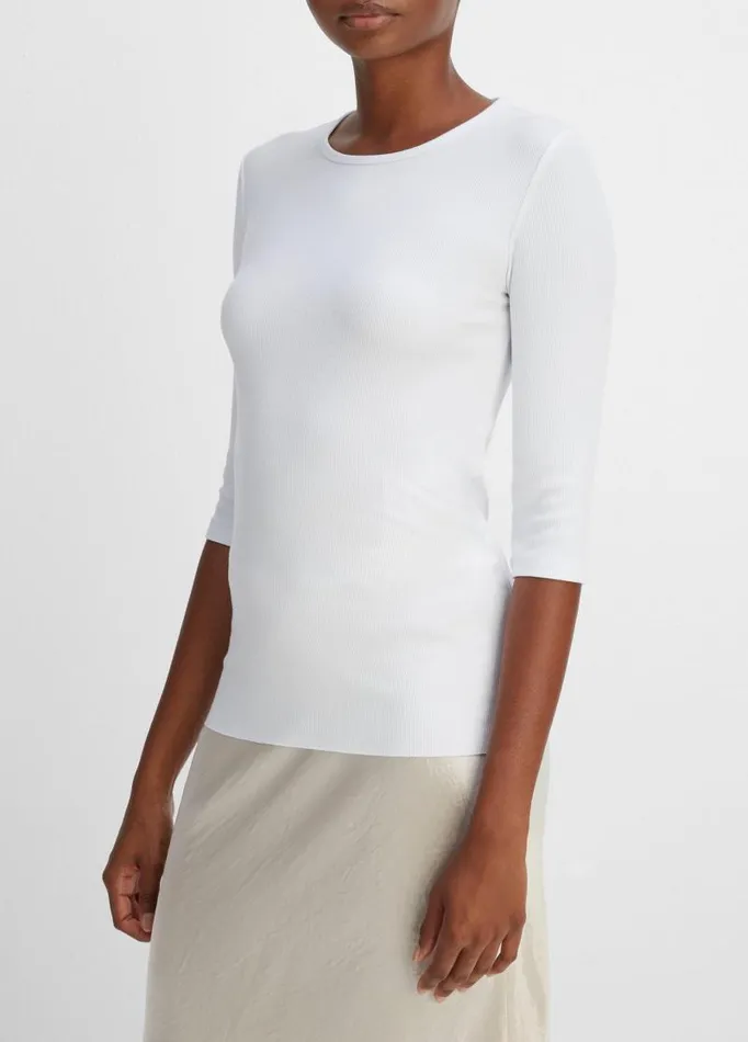 Women TShirts Vince Elbow Sleeve Crew Neck TShirt Optic White
