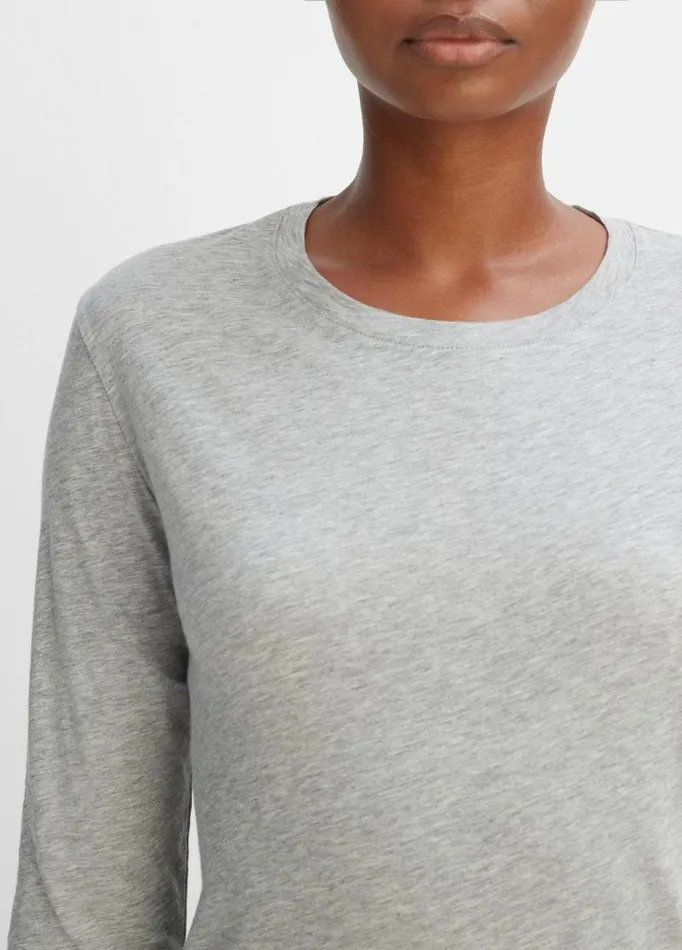 Women TShirts Vince Essential Long Sleeve Crew Neck TShirt Heather Grey