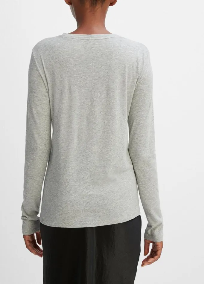 Women TShirts Vince Essential Long Sleeve Crew Neck TShirt Heather Grey