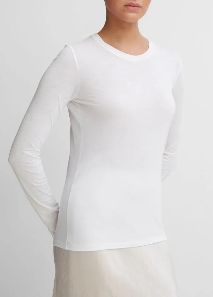 Women TShirts Vince Essential Long Sleeve Crew Neck TShirt Optic White