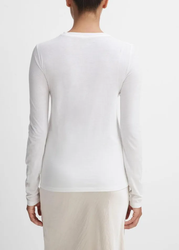 Women TShirts Vince Essential Long Sleeve Crew Neck TShirt Optic White