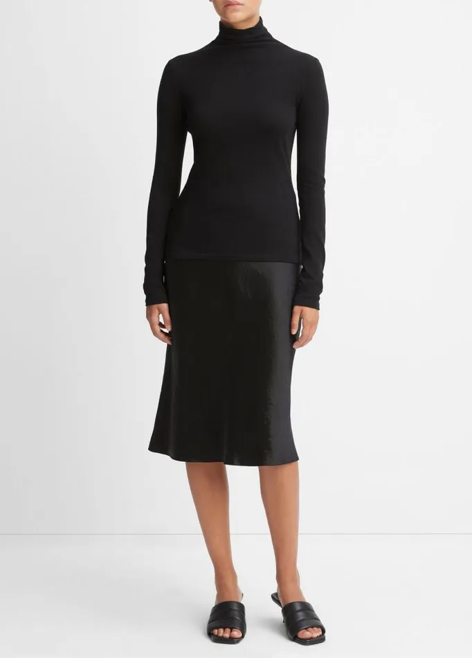 Women TShirts Vince Essential Long Sleeve Turtleneck Black
