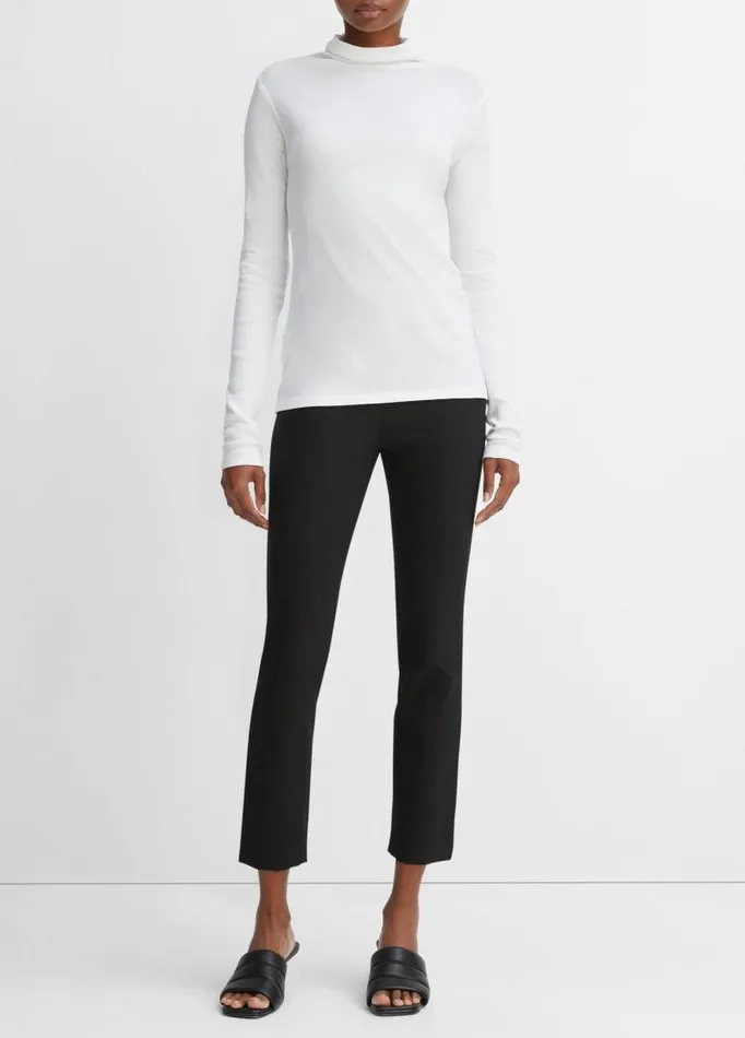 Women TShirts Vince Essential Long Sleeve Turtleneck Optic White