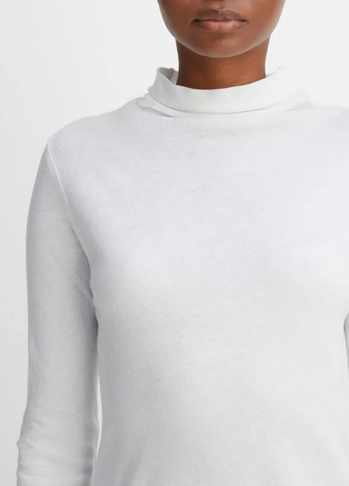 Women TShirts Vince Essential Long Sleeve Turtleneck Optic White