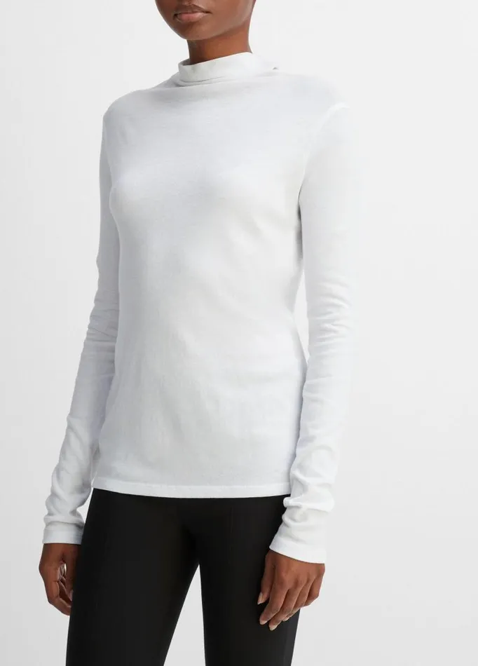 Women TShirts Vince Essential Long Sleeve Turtleneck Optic White
