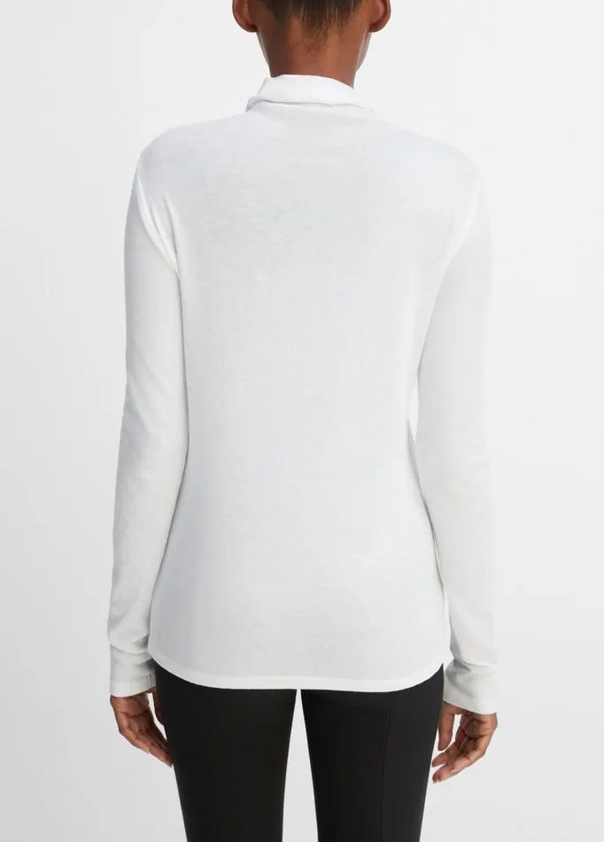Women TShirts Vince Essential Long Sleeve Turtleneck Optic White