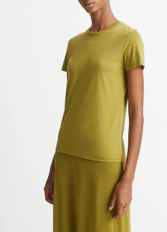 Women TShirts Vince Essential Pima Cotton Crew Neck TShirt Basil