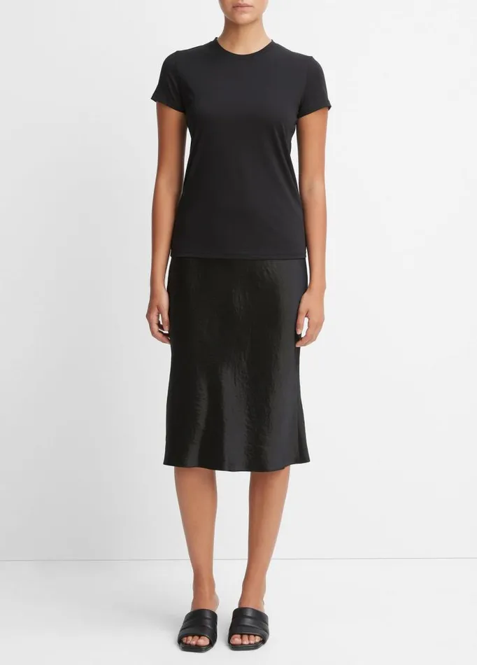 Women TShirts Vince Essential Pima Cotton Crew Neck TShirt Black
