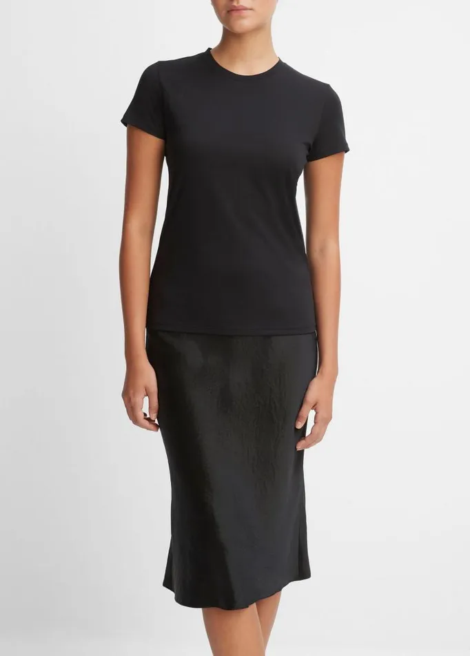 Women TShirts Vince Essential Pima Cotton Crew Neck TShirt Black