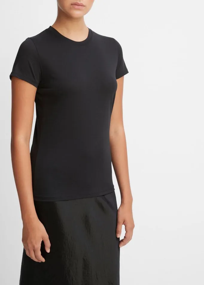 Women TShirts Vince Essential Pima Cotton Crew Neck TShirt Black