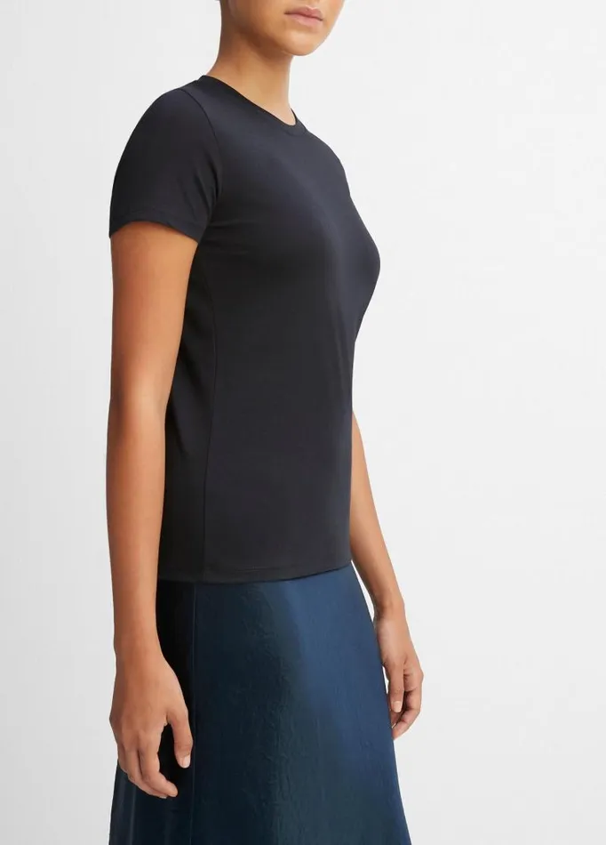 Women TShirts Vince Essential Pima Cotton Crew Neck TShirt Coastal Blue