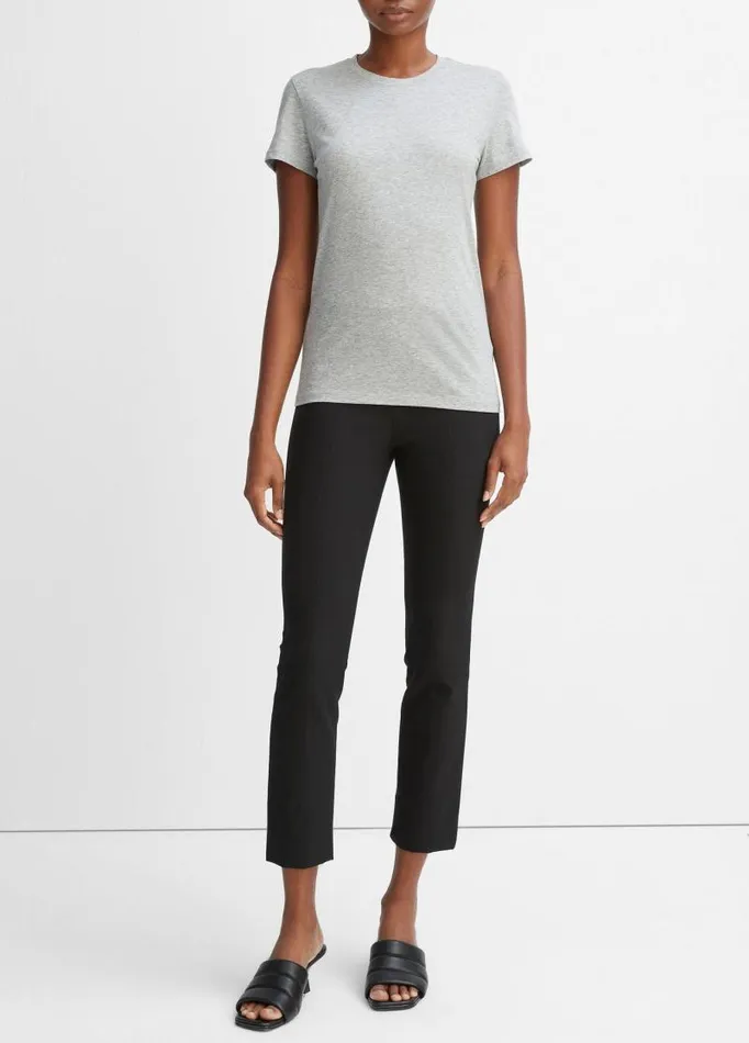 Women TShirts Vince Essential Pima Cotton Crew Neck TShirt Heather Grey