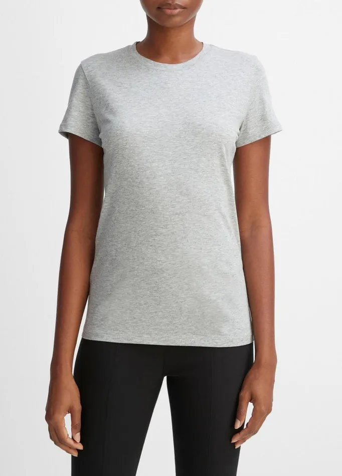 Women TShirts Vince Essential Pima Cotton Crew Neck TShirt Heather Grey