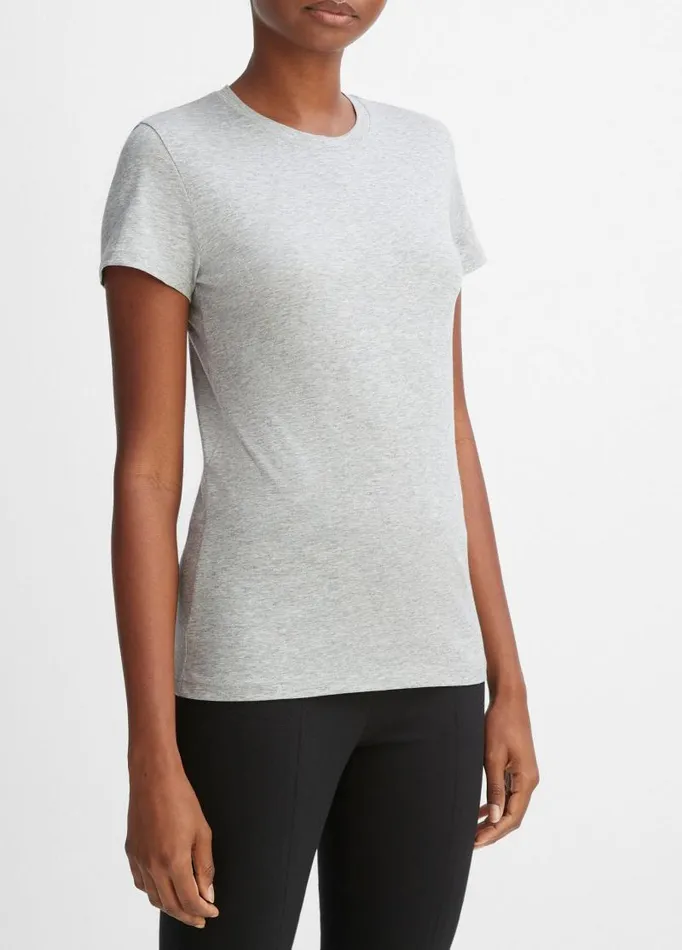 Women TShirts Vince Essential Pima Cotton Crew Neck TShirt Heather Grey