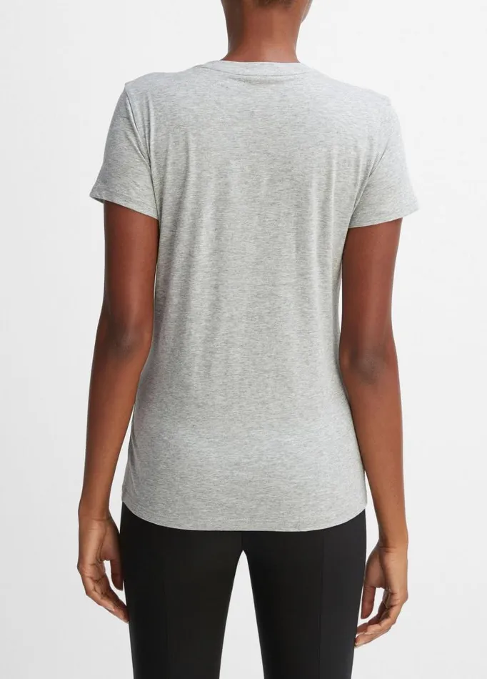 Women TShirts Vince Essential Pima Cotton Crew Neck TShirt Heather Grey