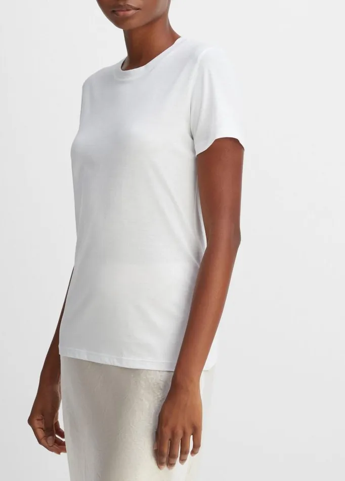 Women TShirts Vince Essential Pima Cotton Crew Neck TShirt Optic White
