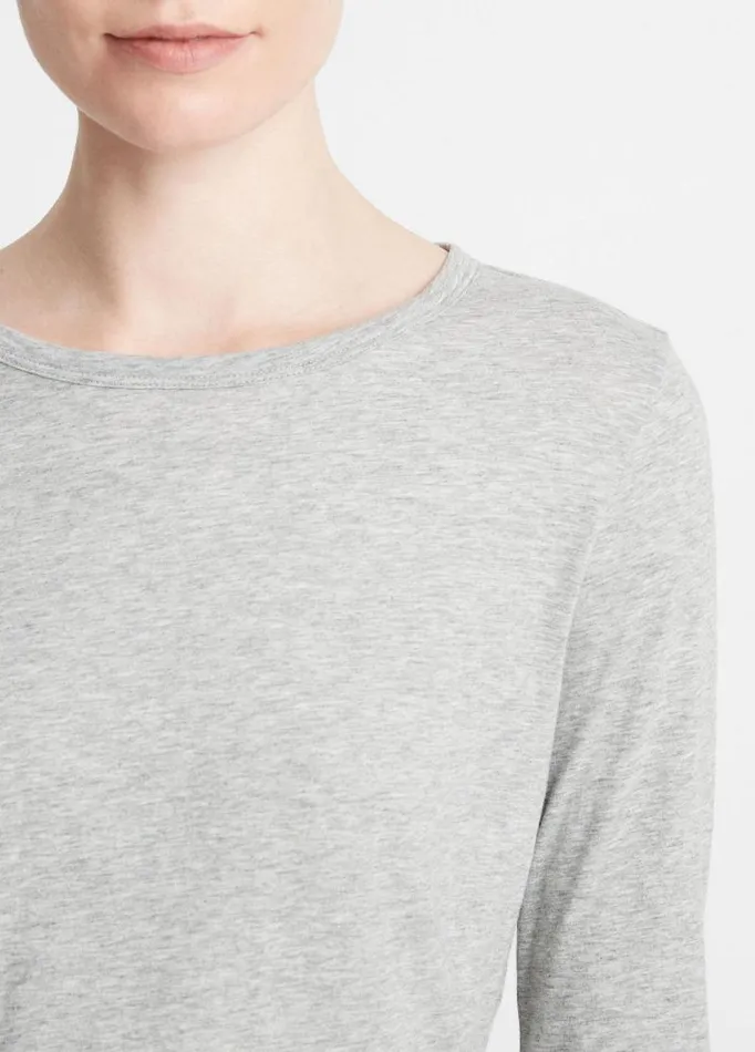 Women TShirts Vince Essential Pima Cotton LongSleeve TShirt Heather Grey