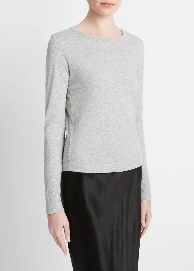 Women TShirts Vince Essential Pima Cotton LongSleeve TShirt Heather Grey