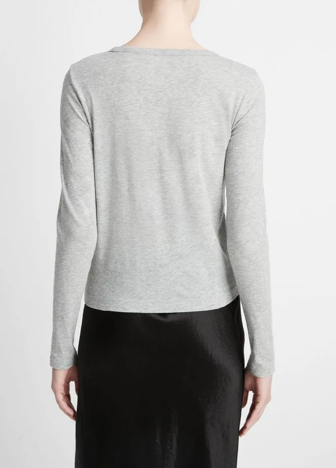 Women TShirts Vince Essential Pima Cotton LongSleeve TShirt Heather Grey