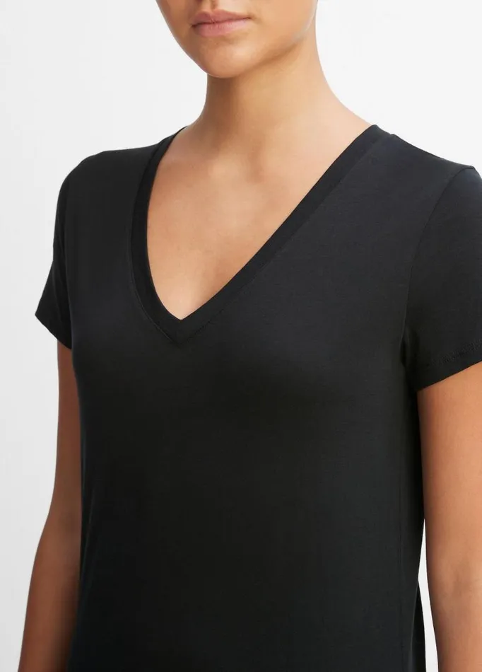 Women TShirts Vince Essential Pima Cotton VNeck TShirt Black