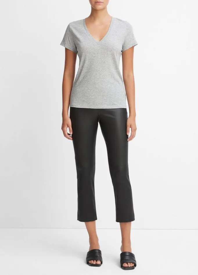 Women TShirts Vince Essential Pima Cotton VNeck TShirt Heather Grey