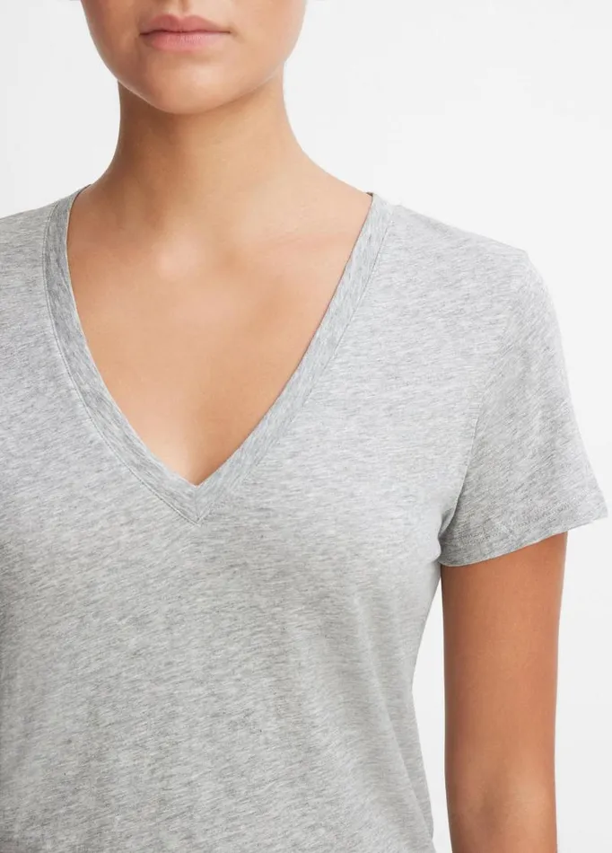 Women TShirts Vince Essential Pima Cotton VNeck TShirt Heather Grey