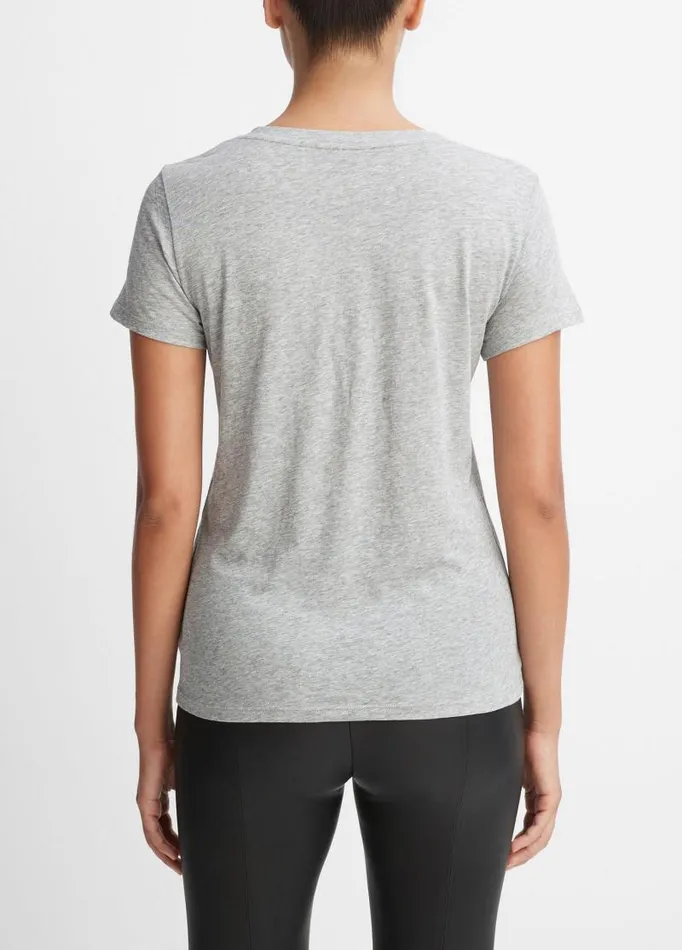 Women TShirts Vince Essential Pima Cotton VNeck TShirt Heather Grey