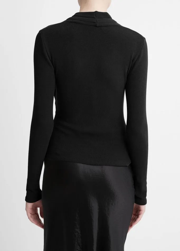 Women TShirts Vince Fixed Wrap LongSleeve Top Black