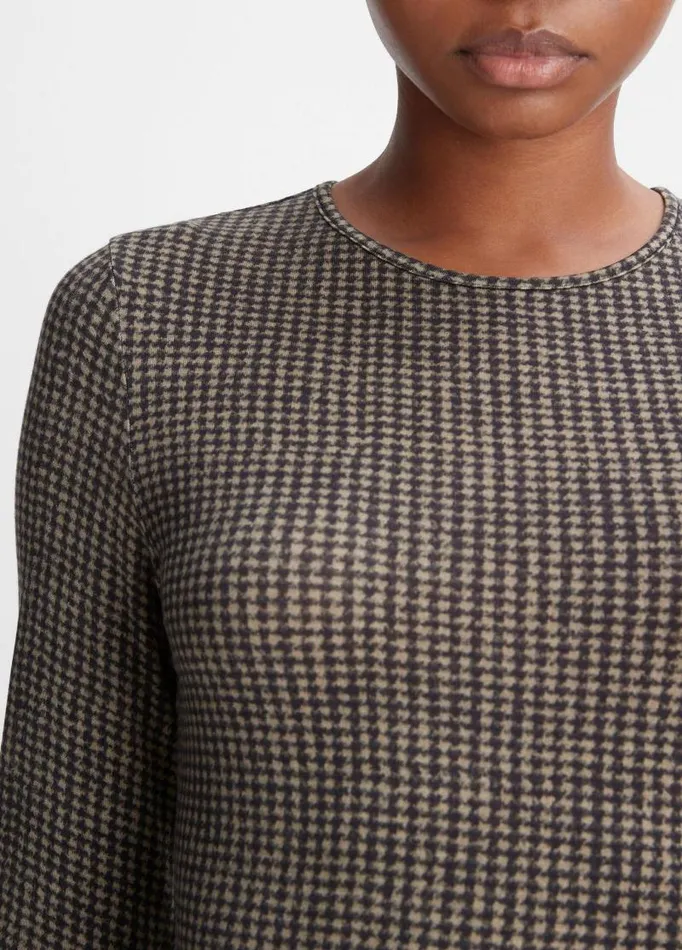Women TShirts Vince Houndstooth Crew Neck TShirt Blackcamel