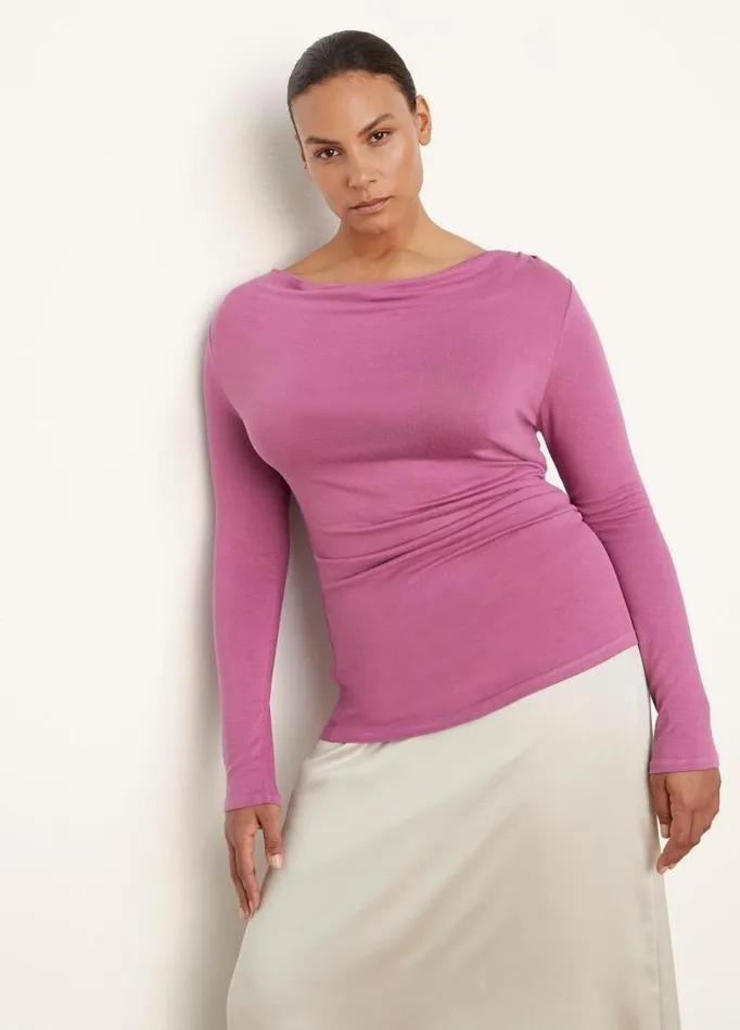Women TShirts Vince Long Sleeve DrapedNeck Top Camelia