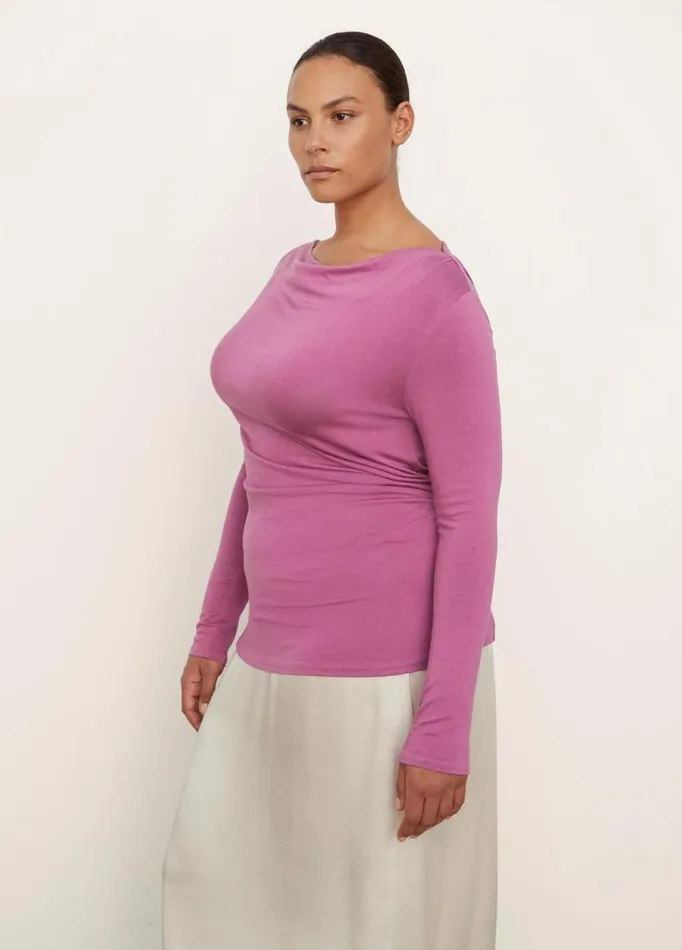 Women TShirts Vince Long Sleeve DrapedNeck Top Camelia