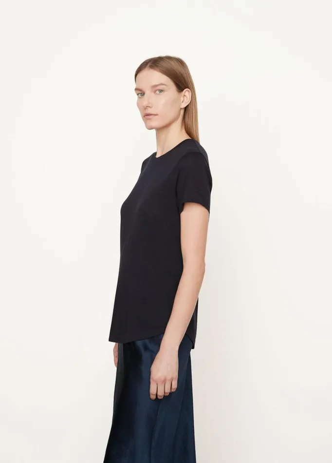 Women TShirts Vince Pima Shirttail Crew Neck TShirt Coastal Blue
