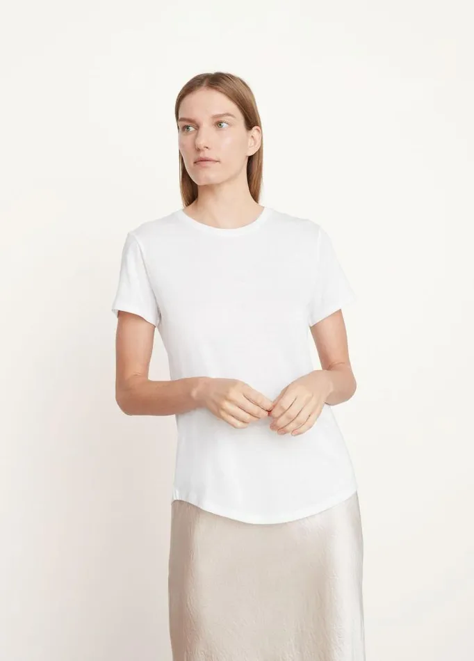 Women TShirts Vince Pima Shirttail Crew Neck TShirt White