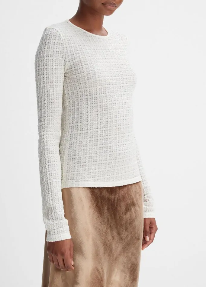 Women TShirts Vince PlaidJacquard LongSleeve Top Lace