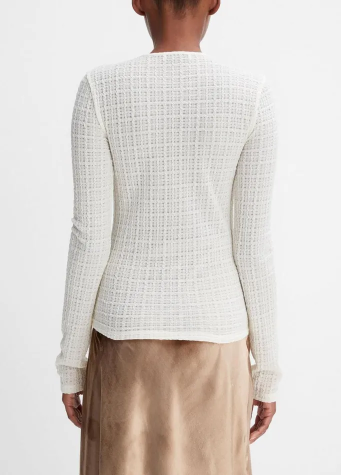 Women TShirts Vince PlaidJacquard LongSleeve Top Lace