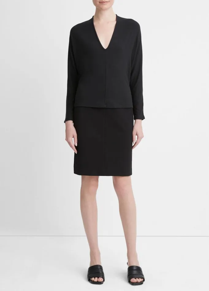 Women TShirts Vince Relaxed LongSleeve Top Black