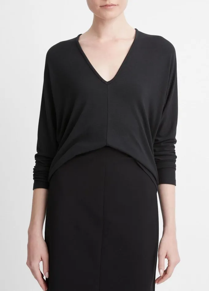 Women TShirts Vince Relaxed LongSleeve Top Black