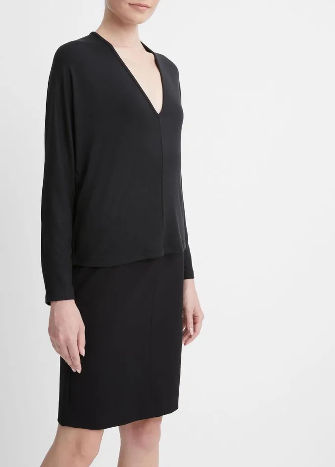 Women TShirts Vince Relaxed LongSleeve Top Black
