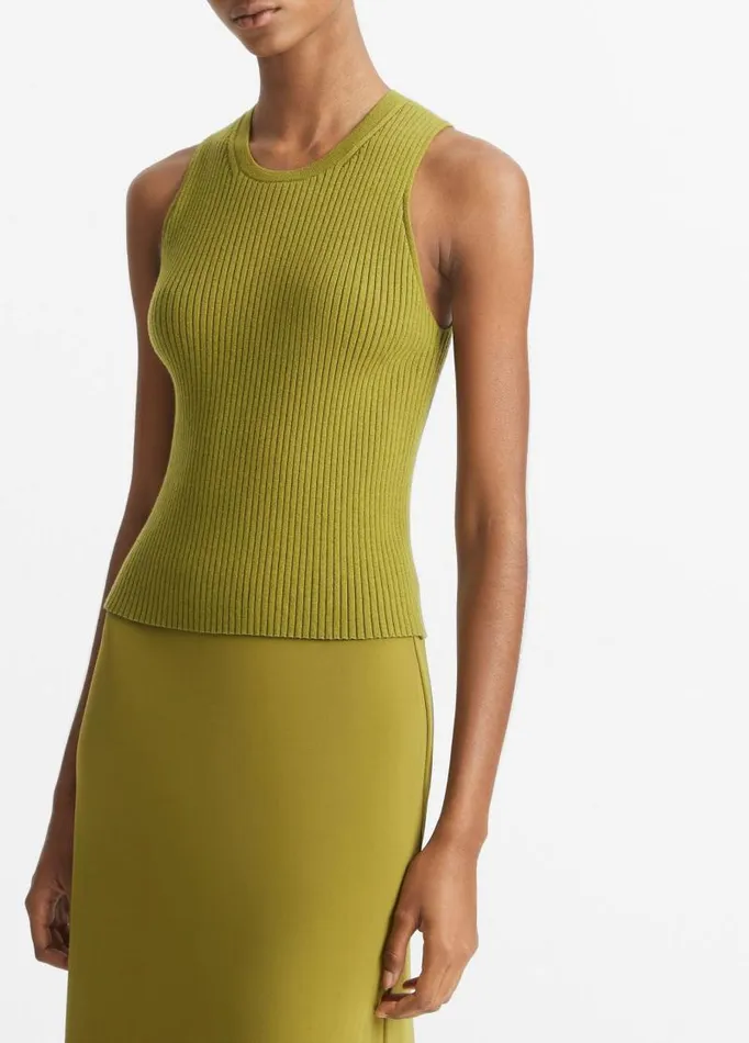 Women TShirts Vince Ribbed HighNeck Sweater Tank Basil