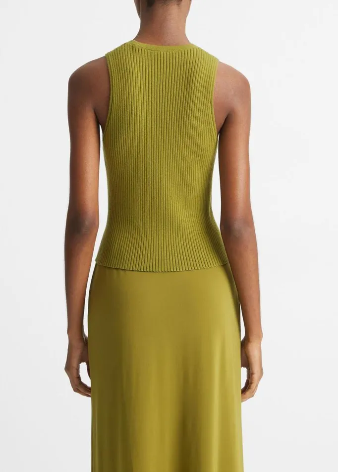 Women TShirts Vince Ribbed HighNeck Sweater Tank Basil