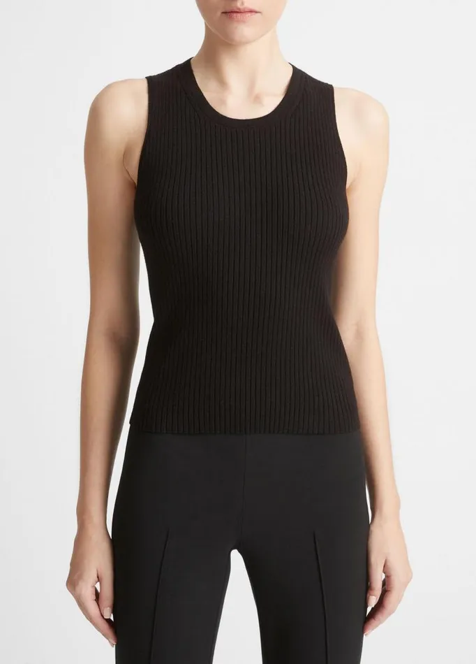 Women TShirts Vince Ribbed HighNeck Sweater Tank Black