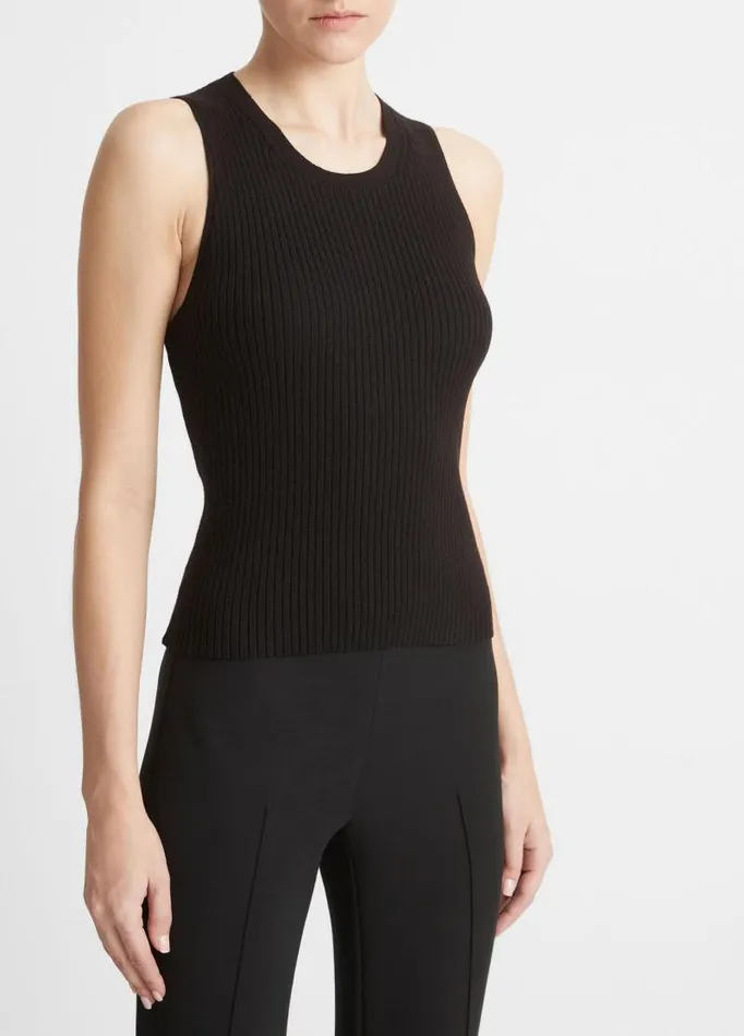 Women TShirts Vince Ribbed HighNeck Sweater Tank Black
