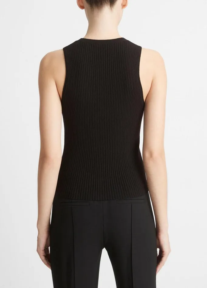 Women TShirts Vince Ribbed HighNeck Sweater Tank Black