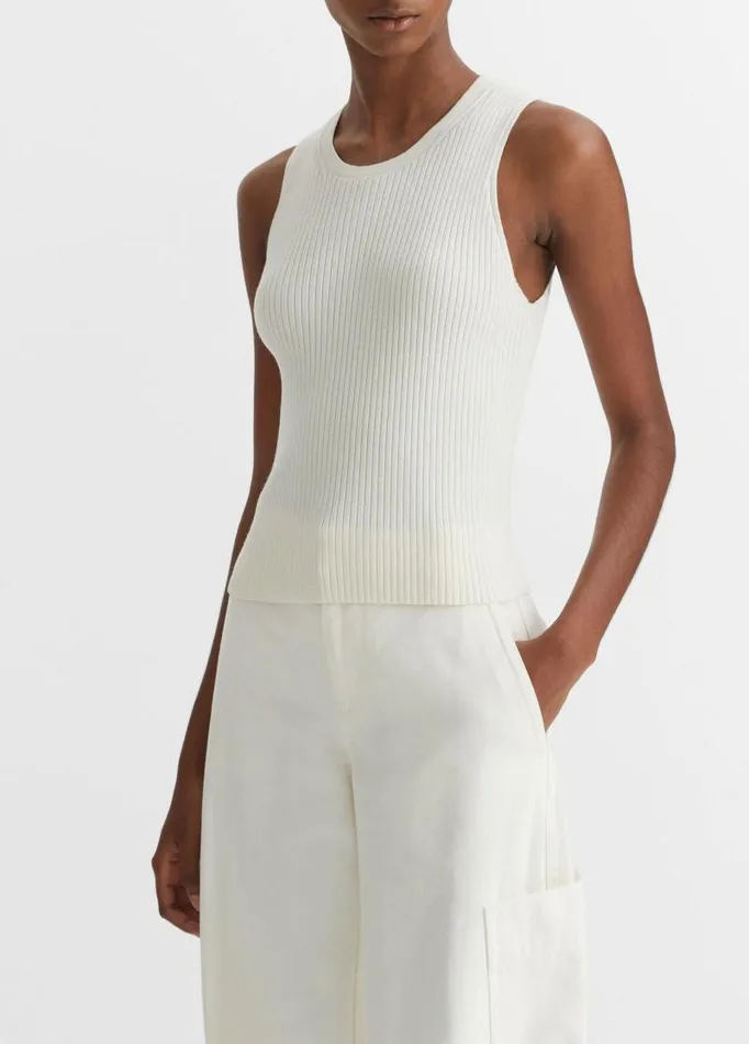 Women TShirts Vince Ribbed HighNeck Sweater Tank Off White