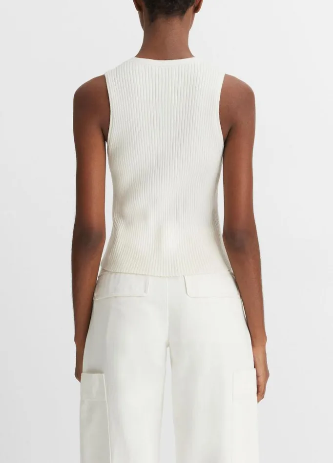 Women TShirts Vince Ribbed HighNeck Sweater Tank Off White