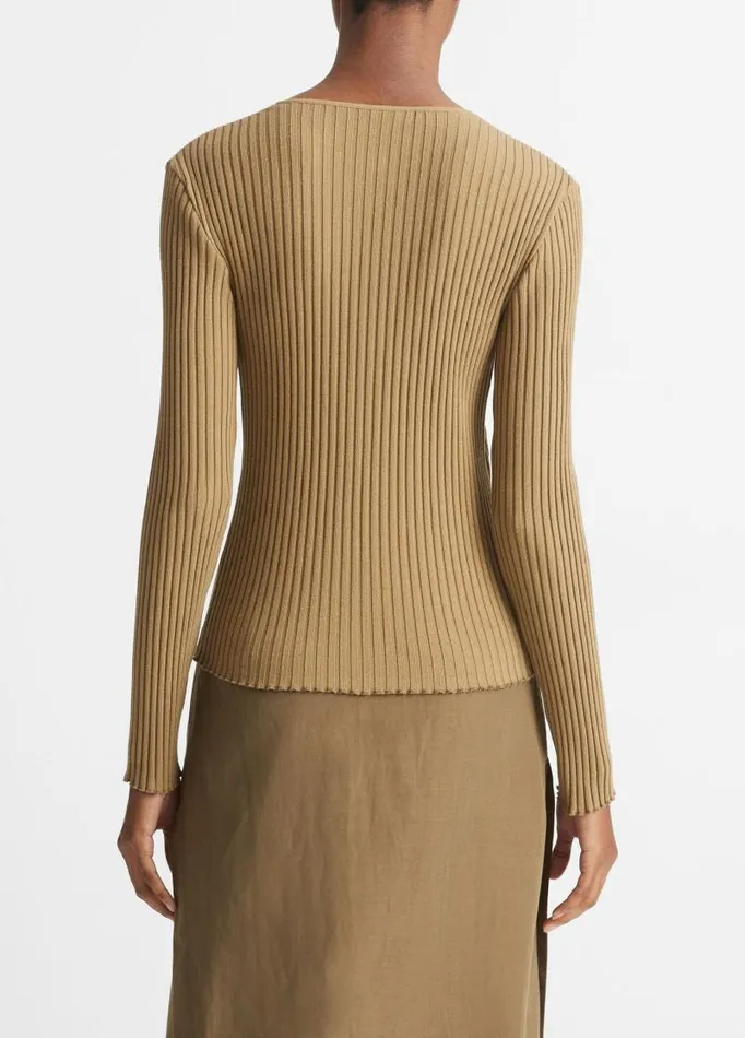 Women TShirts Vince Ribbed LongSleeve Henley Artichoke