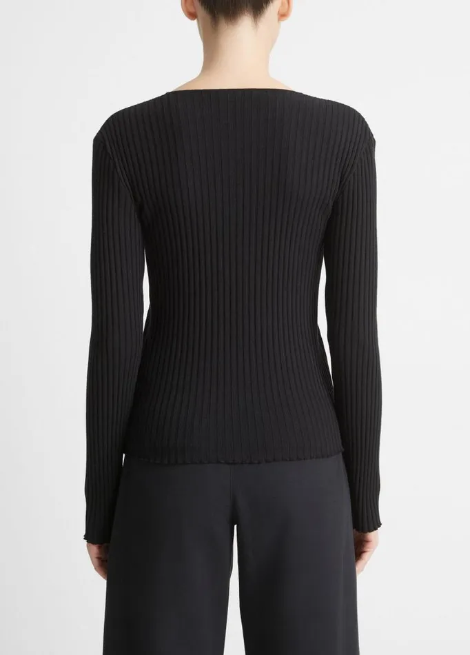 Women TShirts Vince Ribbed LongSleeve Henley Coastal Blue