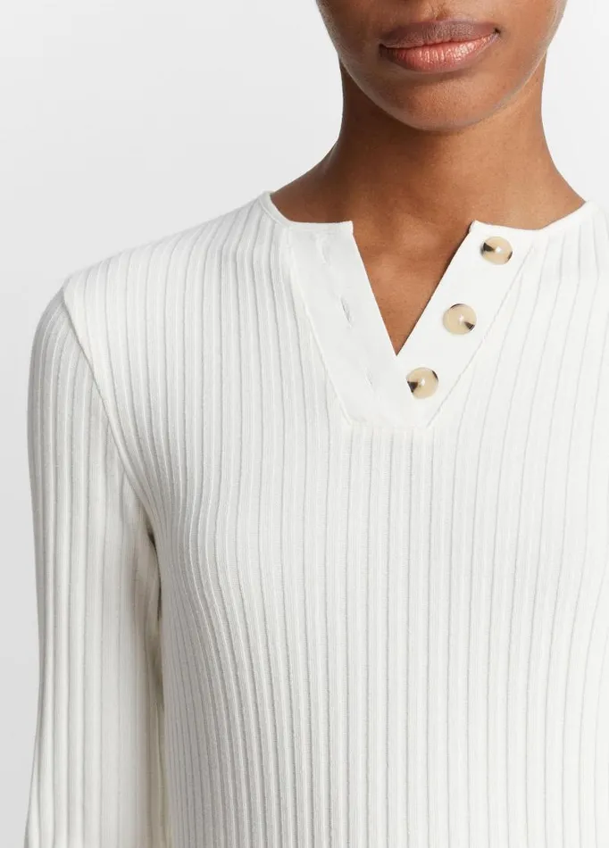 Women TShirts Vince Ribbed LongSleeve Henley Off White