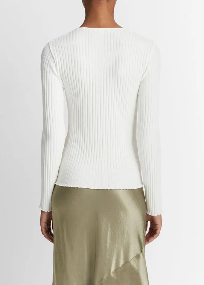 Women TShirts Vince Ribbed LongSleeve Henley Off White