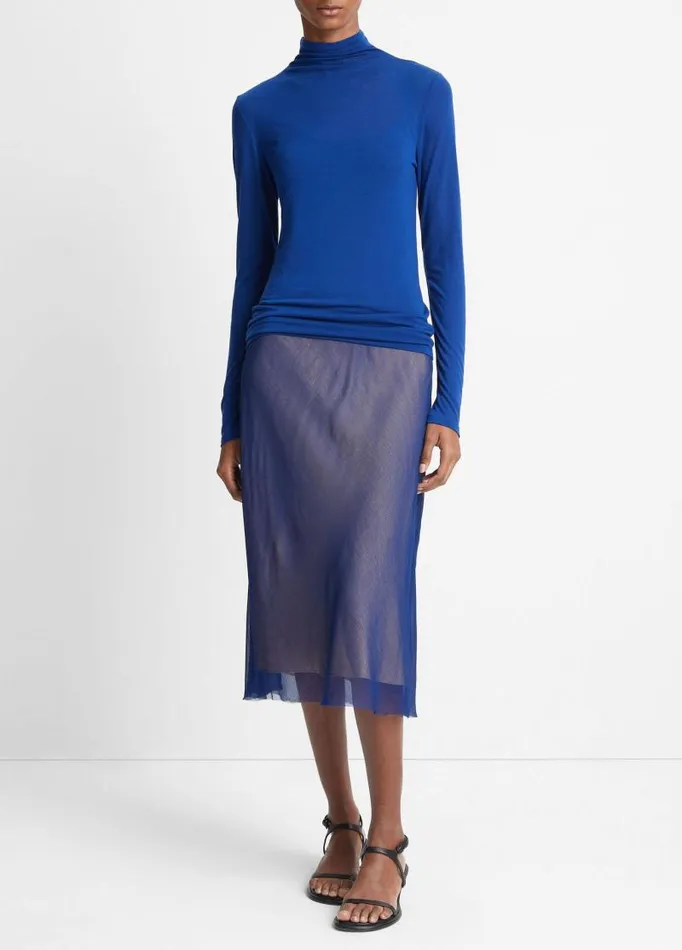 Women TShirts Vince Sheer LongSleeve Turtleneck Top Caspian